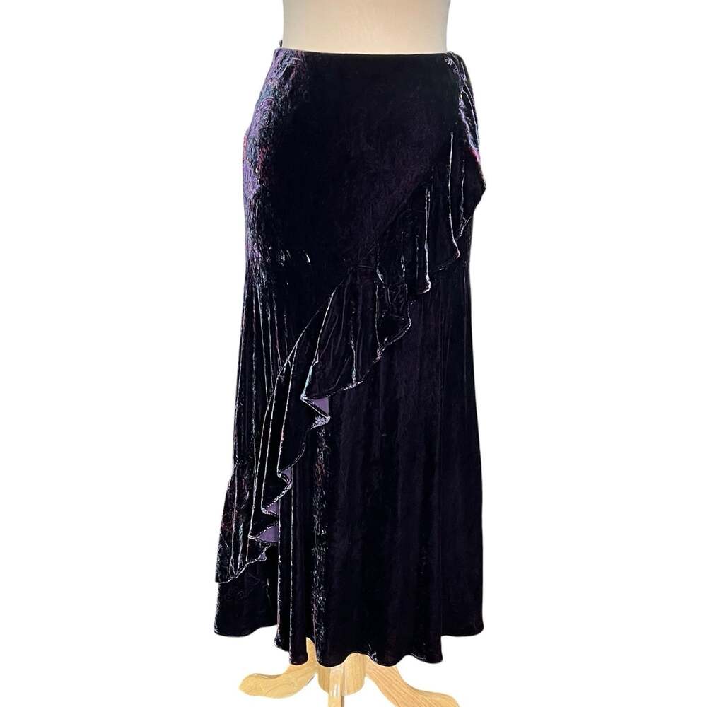 Vintage Y2K Lauren Ralph Lauren Skirt M Velvet Burnout Paisley Silk Blend Maxi